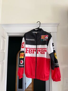 Ferrari Red White Black Racing Logo Windbreaker